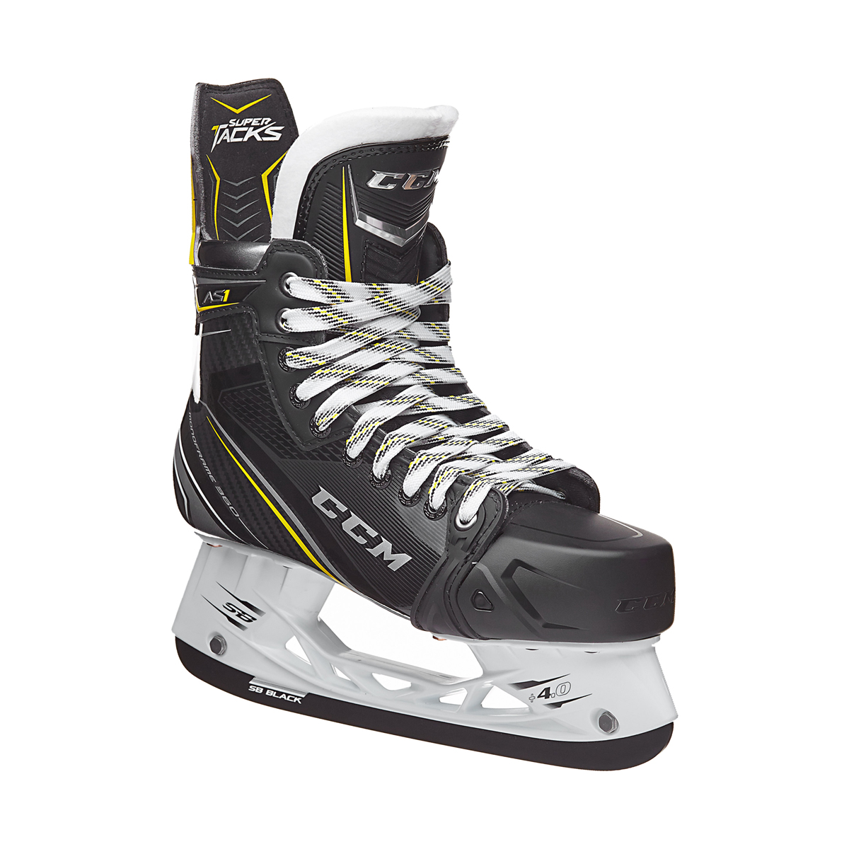 thumbnail image 2 of CCM Super Tacks AS1 Senior Ice Hockey Skates – Black, Carbon Fiber, New In Box 2 of 6